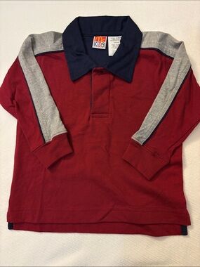 Vintage McKids Long Sleeve Rugby Polo in Red with Navy Collar